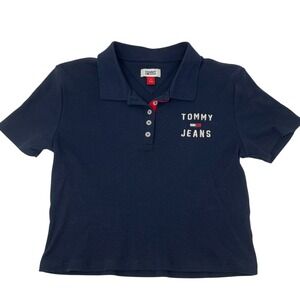 Tommy Hilfiger Tommy Jeans Short Sleeve Ribbed Crop Polo Shirt Navy BlueSize S